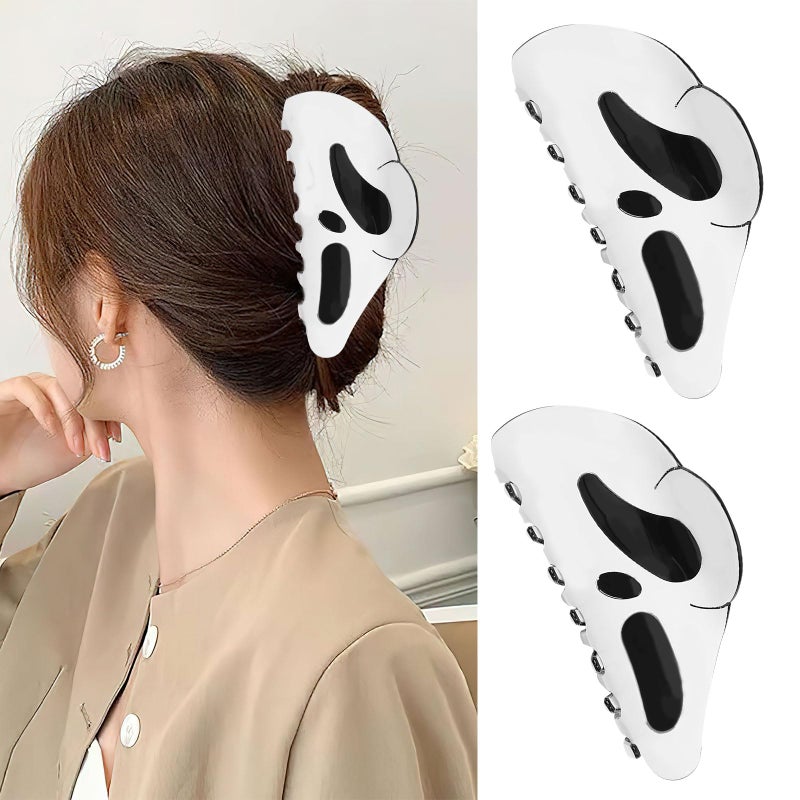 AUOCATTAIL Halloween Hair Claw Clip 2pcs Big Mask Ghost Face Hairpin Funny Ponytail Clip Scream Grimaces Scary Styling Shark Hair Accessories Halloween Styling - Image 5