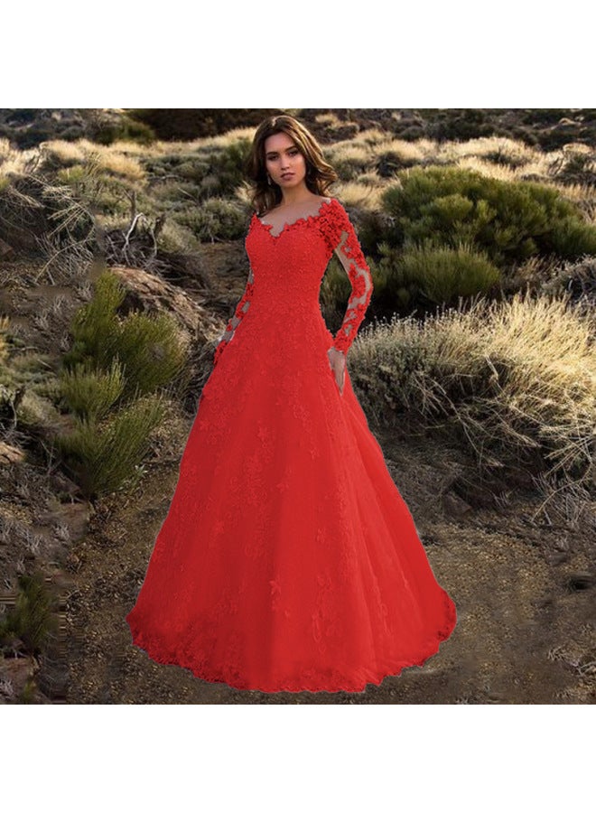 Spring New European And American Clothing Long-sleeved One-shoulder Bridal Wedding Dress Long Skirt