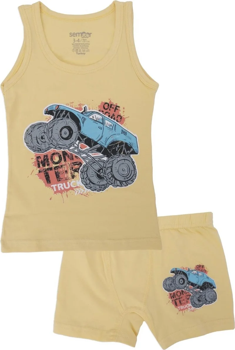Bebelop Boy's Off Road Patterned Undershirt Boxer 2-Piece Top and Bottom Set