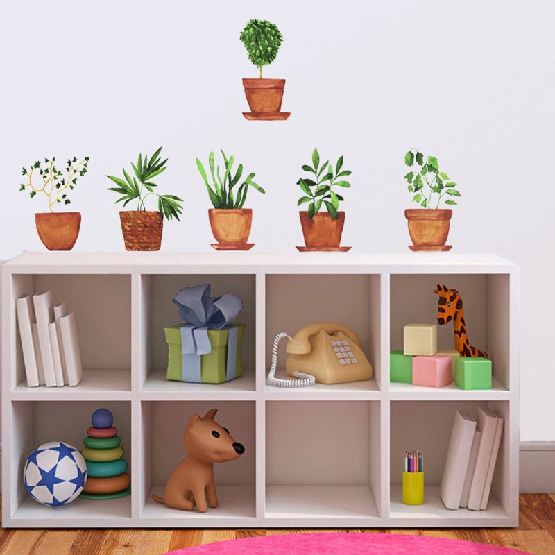 Maydahui 6 Sheets Freshness Green Plant Potted Wall Decals Plant Wall Stickers for Living Room Classroom Decor - Image 3