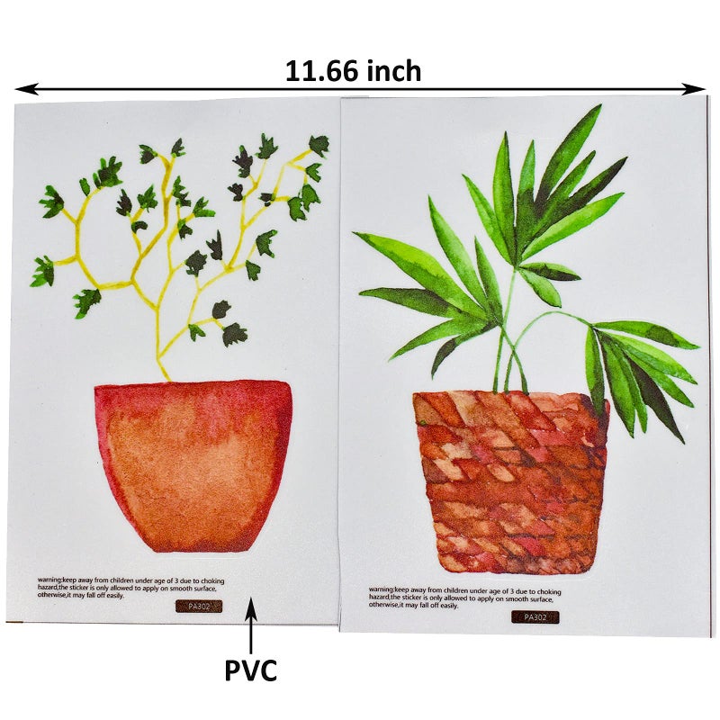 Maydahui 6 Sheets Freshness Green Plant Potted Wall Decals Plant Wall Stickers for Living Room Classroom Decor - Image 4