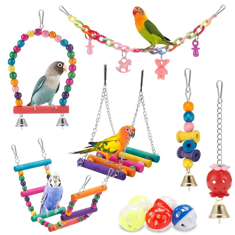 lovyoCoCo Bird Parakeet Toys,Swing Hanging Standing Chewing Toy Hammock Climbing Ladder Bird Cage Colorful Toys Suitable for Budgerigar, Parakeet, Conure, Cockatiel, Mynah, Love Birds, Finches - Image 1