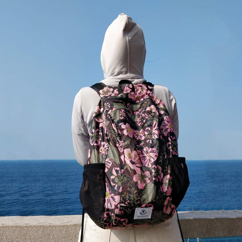 4Monster Hiking Daypack,Water Resistant Lightweight Packable Backpack For Travel Camping Outdoor (Flower Pink, 24L) - Image 4