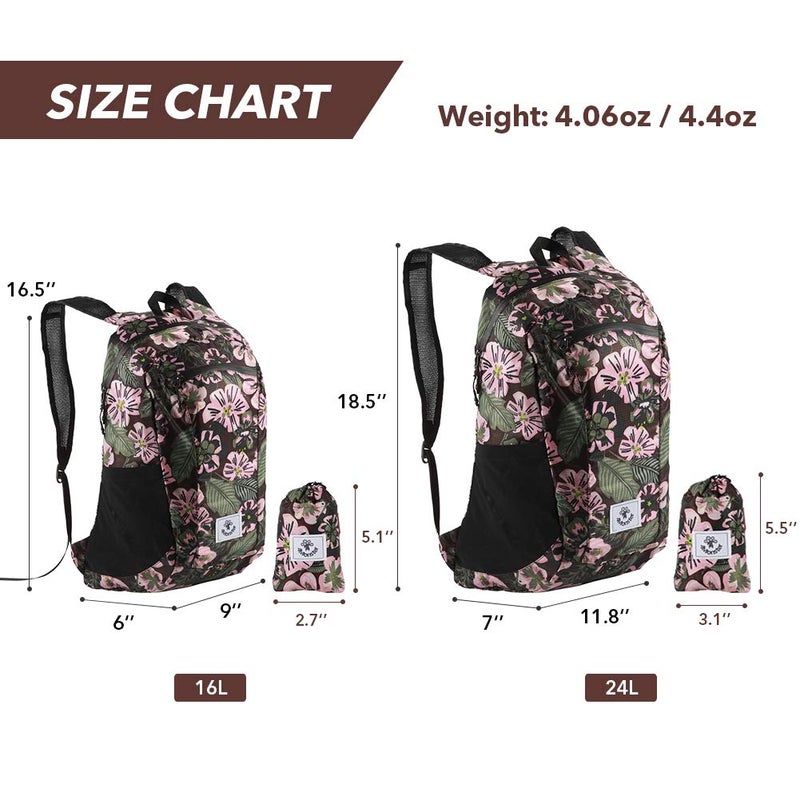 4Monster Hiking Daypack,Water Resistant Lightweight Packable Backpack For Travel Camping Outdoor (Flower Pink, 24L) - Image 3