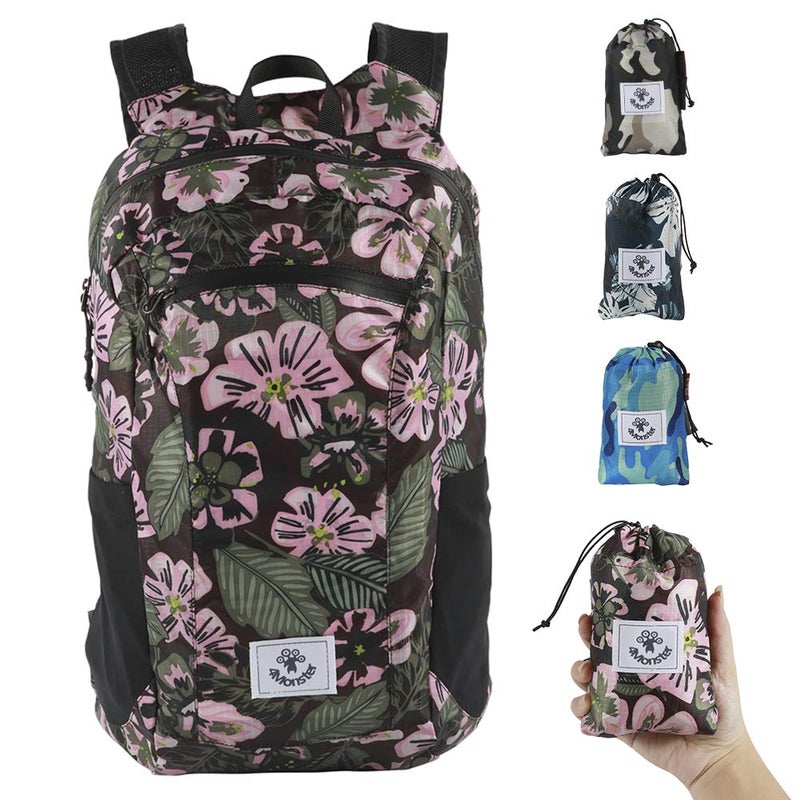 4Monster Hiking Daypack,Water Resistant Lightweight Packable Backpack For Travel Camping Outdoor (Flower Pink, 24L) - Image 1