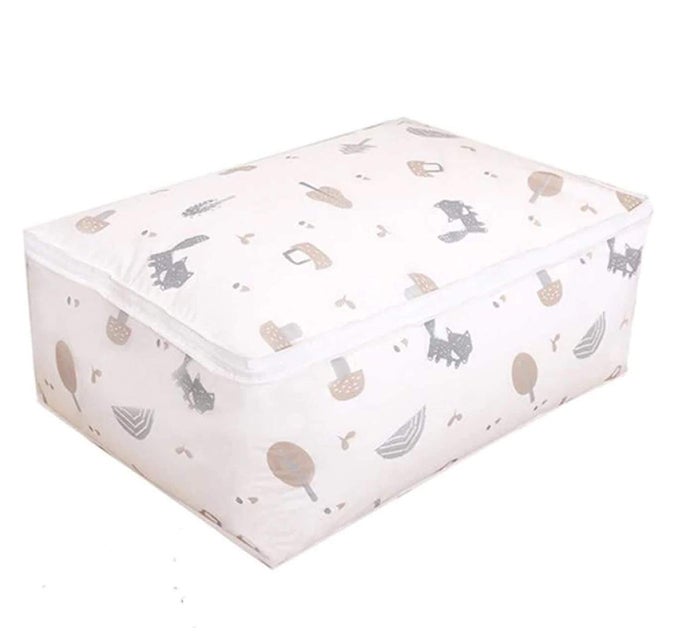 BLANKET STORAGE BAG UNDERBED QUILT CLOTHES STORAGE BAG WITH PEVA MATERIAL WASHABLE WATERPROOF FORDABLE TRANSPARENT PRINTED COVER WITH ZIPPERED CLOSURE XLARGE 70X50X25 CM