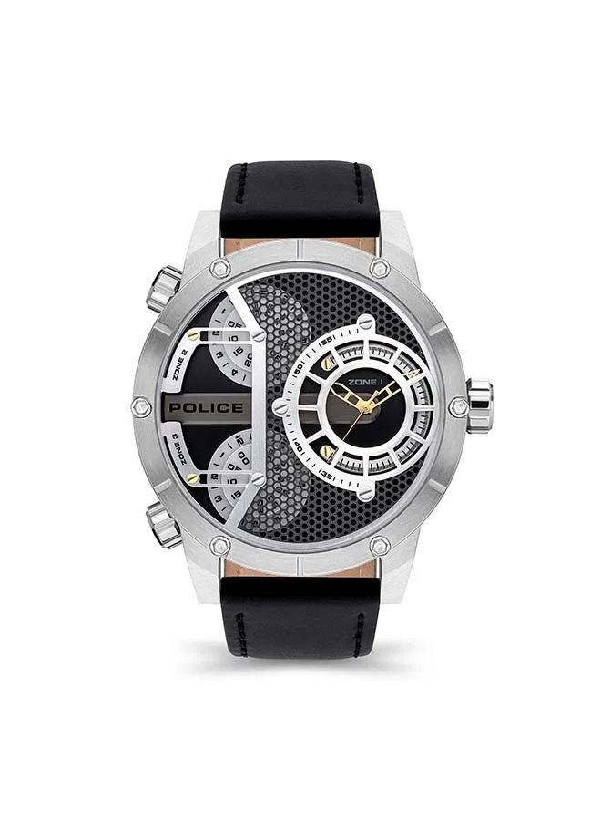 Black Dial Black Leather Strap Chronograph Watch for Men