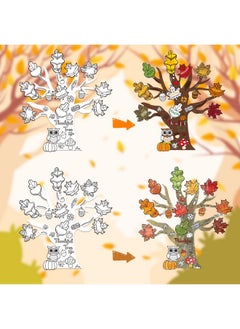 CY2SIDE Fall Thankful Trees Art Craft - 48Pcs Color Your Own Fall Thankful Leaves Trees For Kids Diy Coloring Gratitude Trees Ornaments Craft For Kids Thanksgiving Gift For Sunday School Rewards  - Image 3