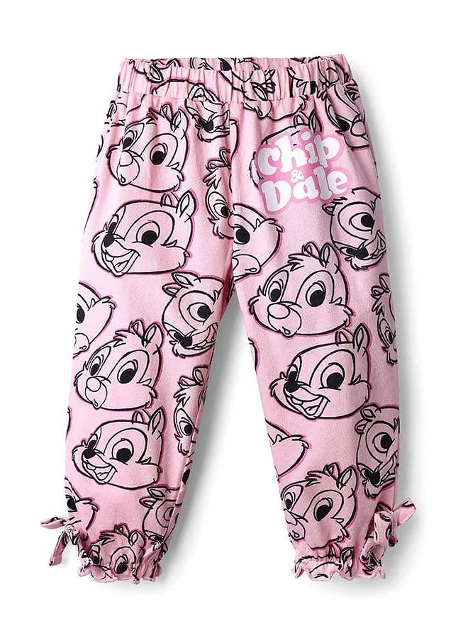 Babyhug Disney Babyhug Disney Terry Knit Full Length Lounge Pants with Chip n Dale Graphics & Bow Applique - Pink