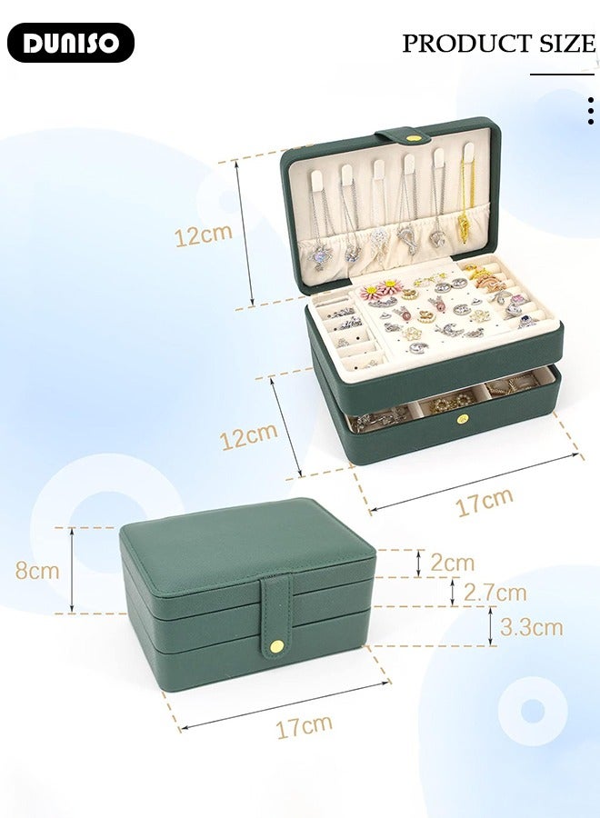 DUNISO Jewelry Box for Women, Large Capacity Double Layer Display Jewellery Organizer with Removable Tray & Partition, 3Tiers Jewellery Storage Case, Travel Jewel Holder Cabinet for Earing, Necklace, Bracelet, Rings  - Image 4