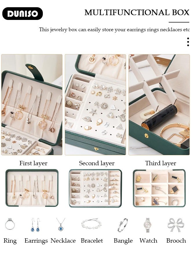 DUNISO Jewelry Box for Women, Large Capacity Double Layer Display Jewellery Organizer with Removable Tray & Partition, 3Tiers Jewellery Storage Case, Travel Jewel Holder Cabinet for Earing, Necklace, Bracelet, Rings  - Image 3