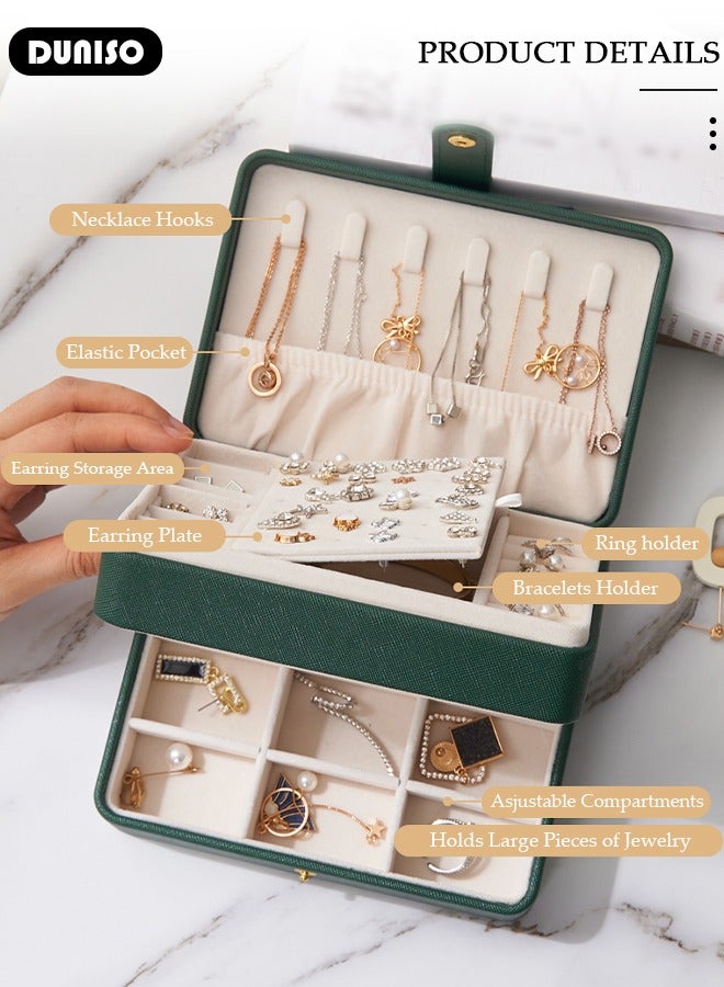 DUNISO Jewelry Box for Women, Large Capacity Double Layer Display Jewellery Organizer with Removable Tray & Partition, 3Tiers Jewellery Storage Case, Travel Jewel Holder Cabinet for Earing, Necklace, Bracelet, Rings  - Image 2
