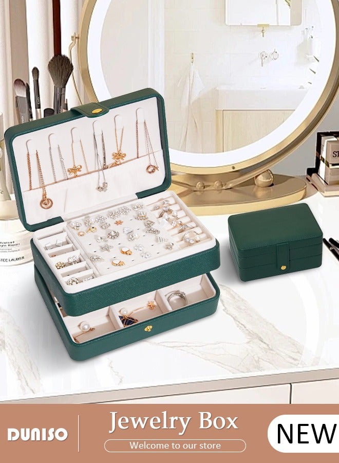 DUNISO Jewelry Box for Women, Large Capacity Double Layer Display Jewellery Organizer with Removable Tray & Partition, 3Tiers Jewellery Storage Case, Travel Jewel Holder Cabinet for Earing, Necklace, Bracelet, Rings  - Image 1