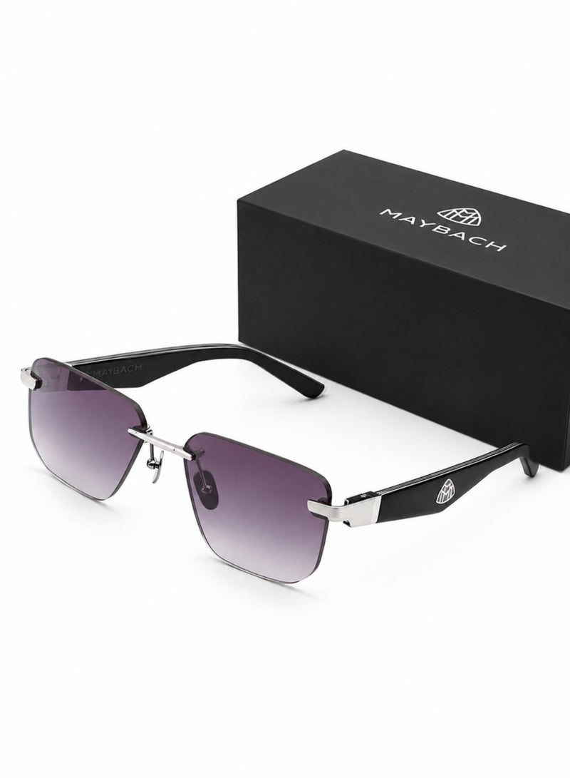 MAYBACH Rimless Sunglasses for Men & Women – Purple Gradient Designer UV400 Shades with Silver Frame & Frameless Geometric Lens - Image 1