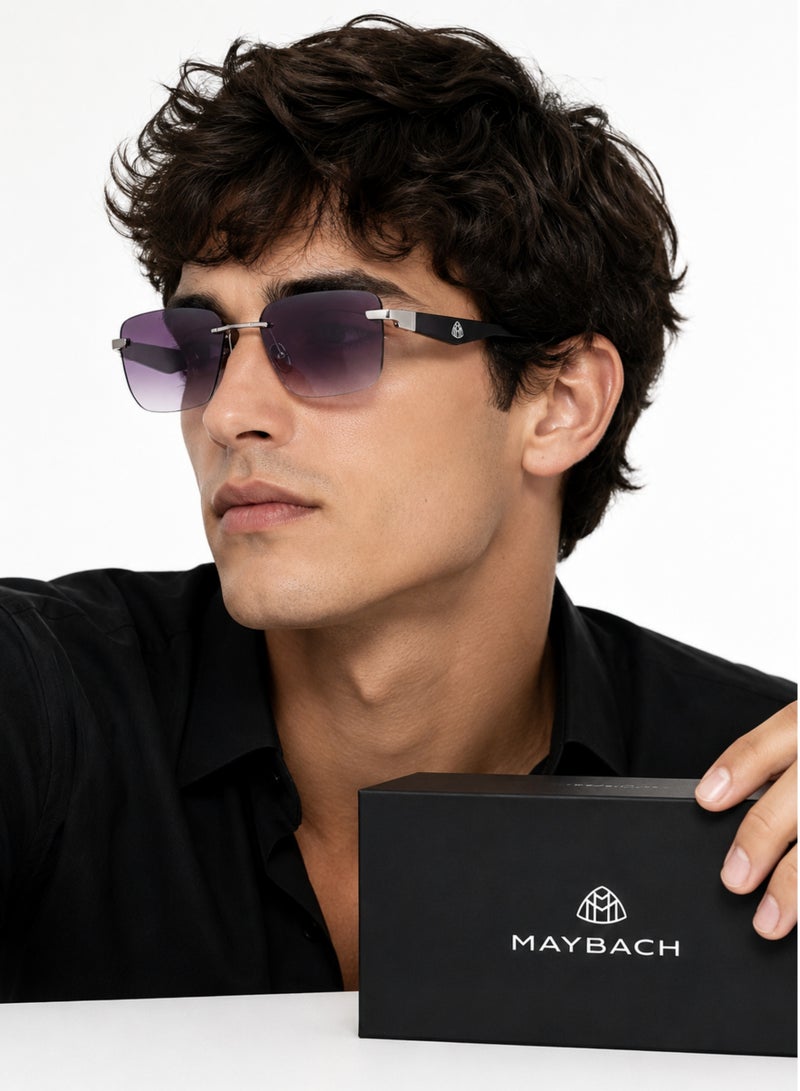 MAYBACH Rimless Sunglasses for Men & Women – Purple Gradient Designer UV400 Shades with Silver Frame & Frameless Geometric Lens - Image 4