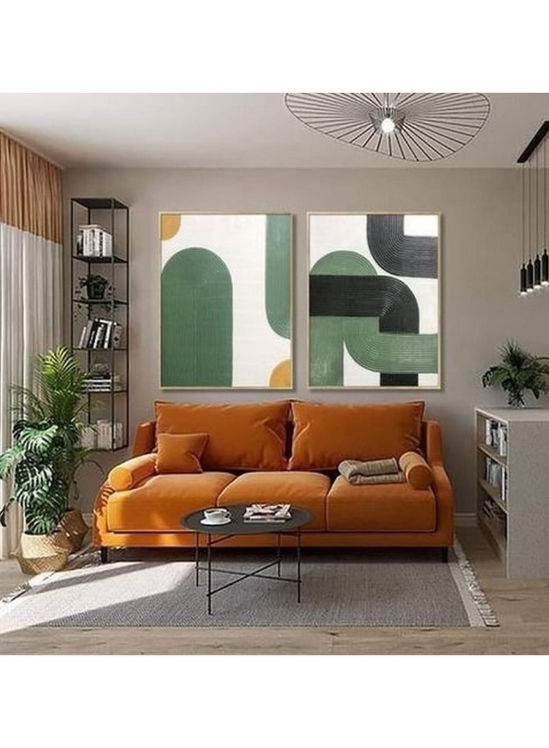 Betak Swedish Wood and Velvet 3 Seaters Sofa- Orange - Image 1