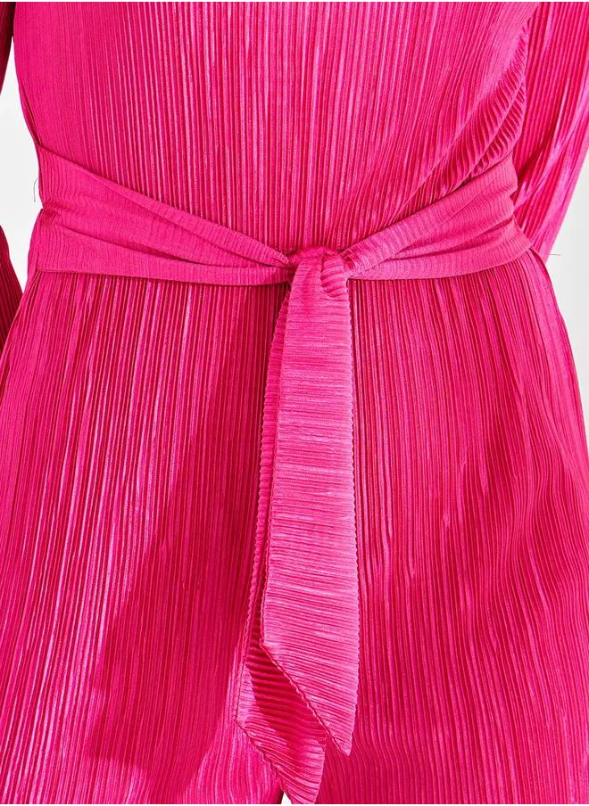 ستايلي Wide Leg Plisse Jumpsuit with Tie Waist