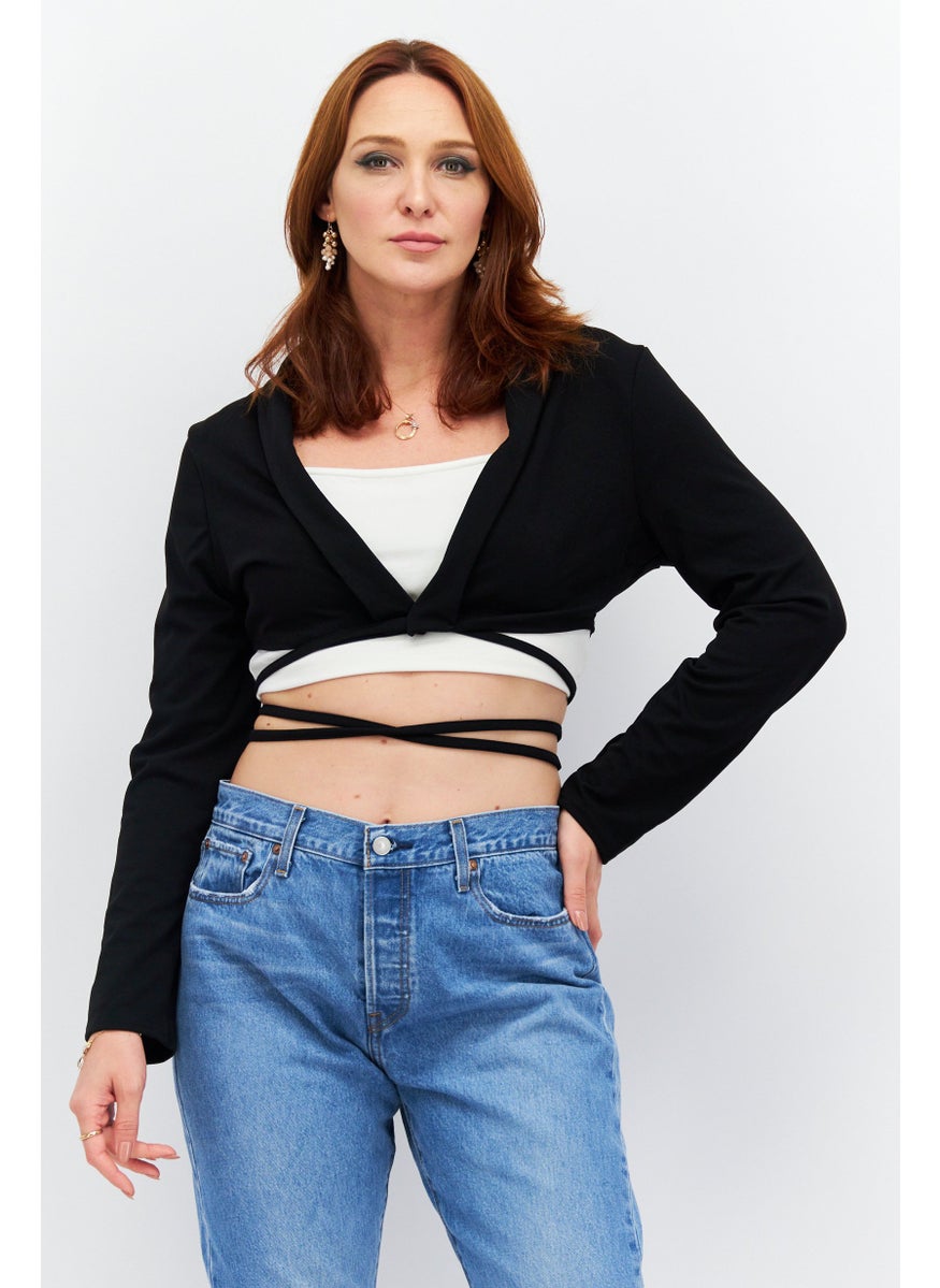 Missguided - Women Regular Fit Solid Long Sleeves Crop Blazer, Black - Image 1