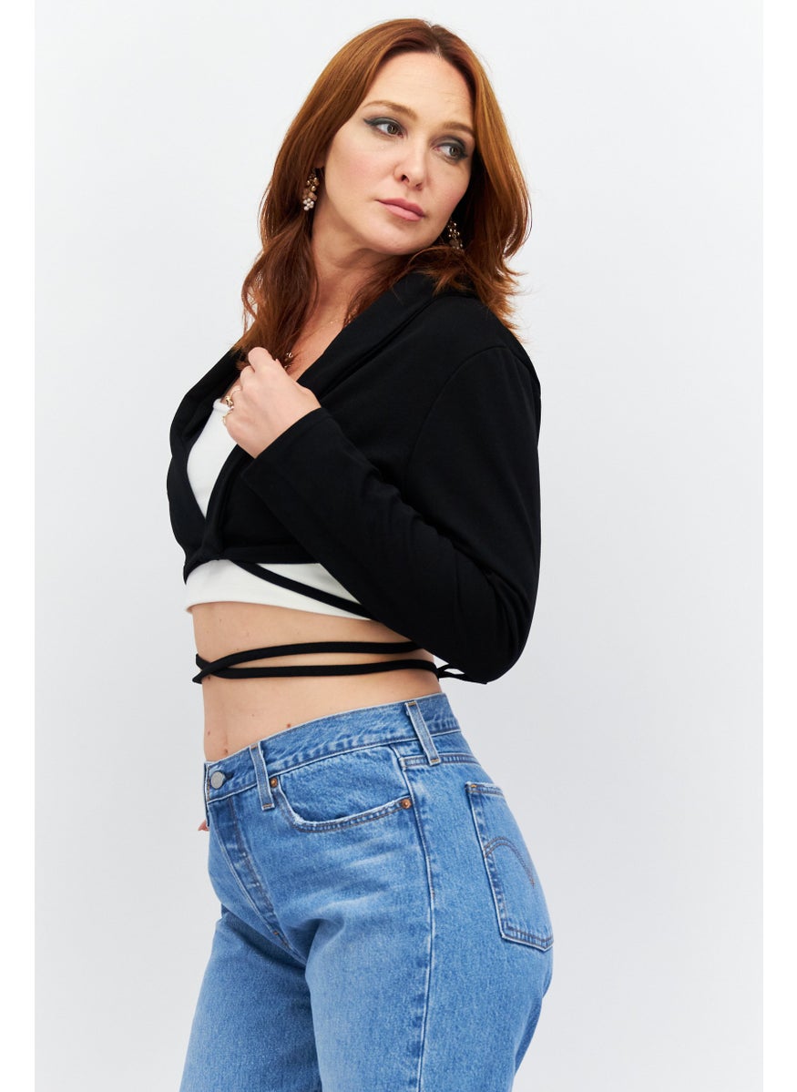 Missguided - Women Regular Fit Solid Long Sleeves Crop Blazer, Black - Image 1