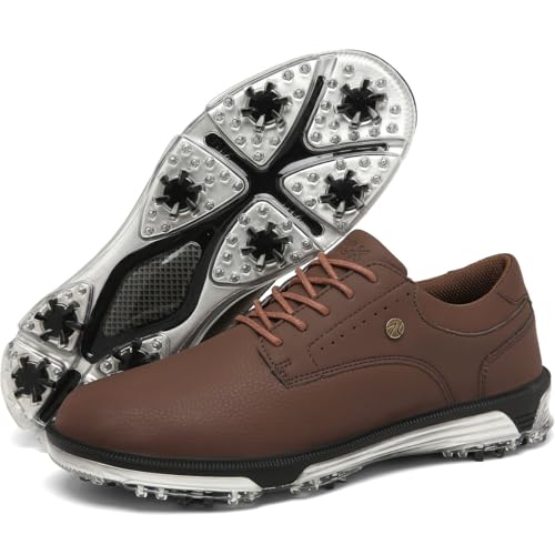 ULTIANT Mens Golf Shoes Traditions Spikeless Size 7.5-14(Brown,45) - Image 1