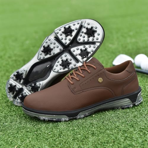 ULTIANT Mens Golf Shoes Traditions Spikeless Size 7.5-14(Brown,45) - Image 3