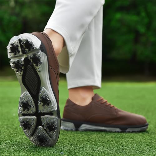 ULTIANT Mens Golf Shoes Traditions Spikeless Size 7.5-14(Brown,45) - Image 2