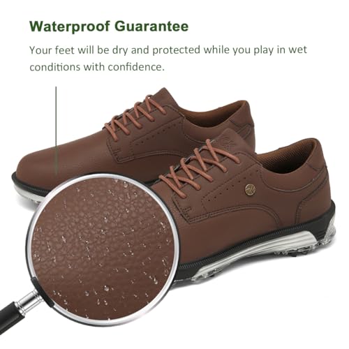 ULTIANT Mens Golf Shoes Traditions Spikeless Size 7.5-14(Brown,45) - Image 4