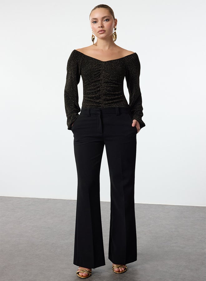 trendyol Gold Carmen Collar Sparkly Snap-Front Glittery Knitted Bodysuit TPRAW24BD00016 - Image 3