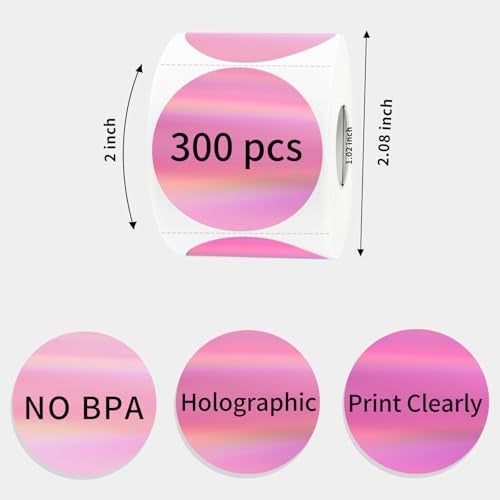 STARLIBOO 2 Inch Round Holographic Thermal Label Stickers, Glitter Circle Thermal Printer Sticker Labels, Self-Adhesive Direct Labels for Gift Wrapping- Pink Gradient Color - Image 2