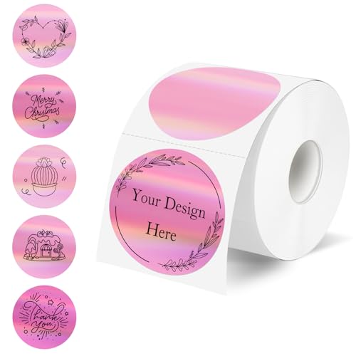 STARLIBOO 2 Inch Round Holographic Thermal Label Stickers, Glitter Circle Thermal Printer Sticker Labels, Self-Adhesive Direct Labels for Gift Wrapping- Pink Gradient Color - Image 1