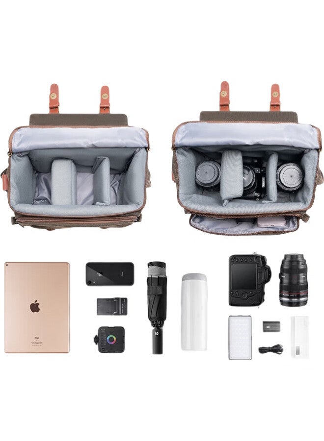 Cwatcun Retro Single-Shoulder Camera Bag, Suitable For Photography And Videography, For Men And Women, Compatible With Fuji, Canon, Nikon, Sony, One Camera Two Lenses Backpack - Image 3