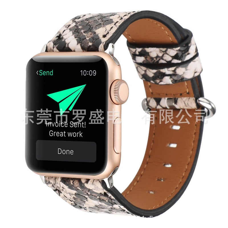 AD Beige Classic Leather Strap Smartwatch Band Compatible with Apple Watch with Adjustable Fit Replacement Strap for Daily Wear - Image 3