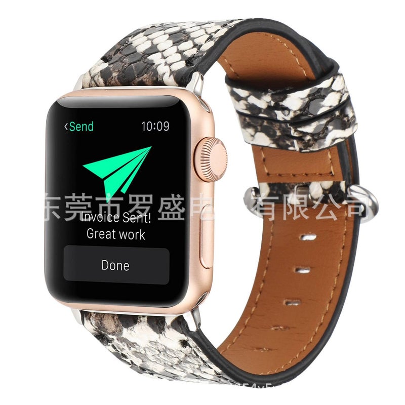 AD Beige Classic Leather Strap Smartwatch Band Compatible with Apple Watch with Adjustable Fit Replacement Strap for Daily Wear - Image 2