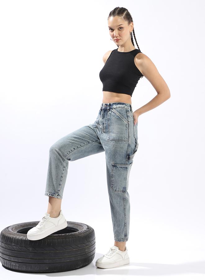 هاي ستار جينز نسائي قصير بخصر مرتفع من القطن بتصميم كاربنتر خفيف التلاشي - Image 1