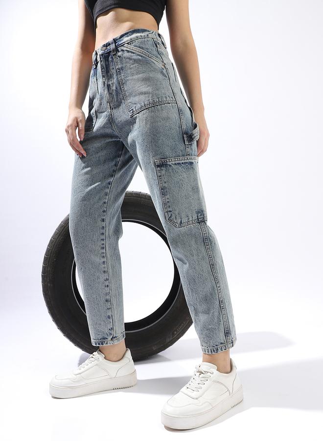 هاي ستار جينز نسائي قصير بخصر مرتفع من القطن بتصميم كاربنتر خفيف التلاشي - Image 2