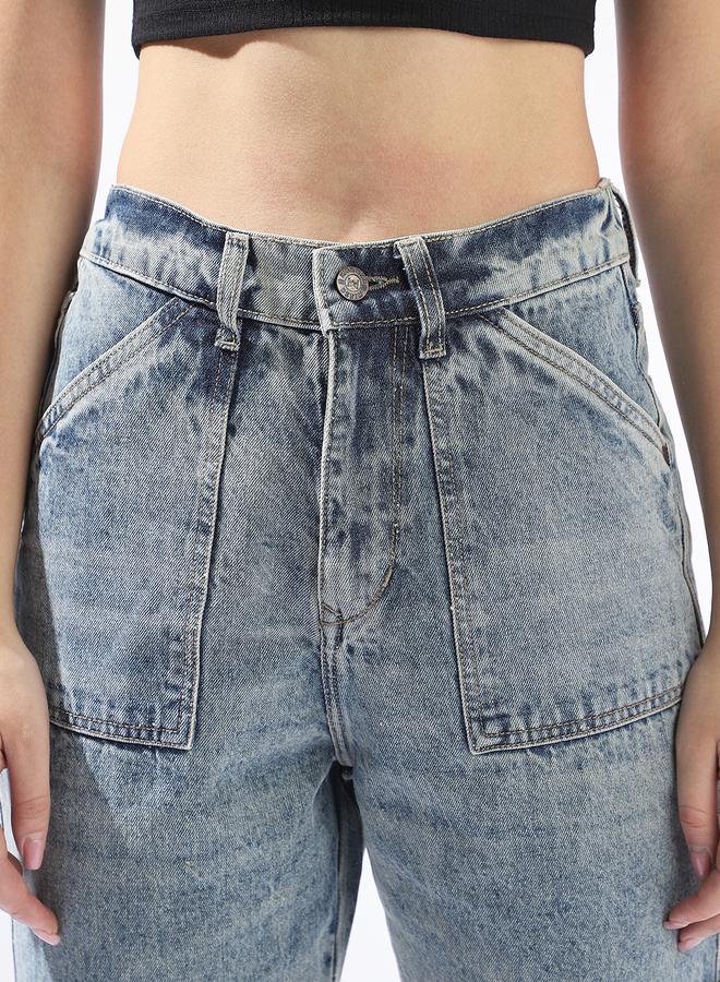 هاي ستار جينز نسائي قصير بخصر مرتفع من القطن بتصميم كاربنتر خفيف التلاشي - Image 5