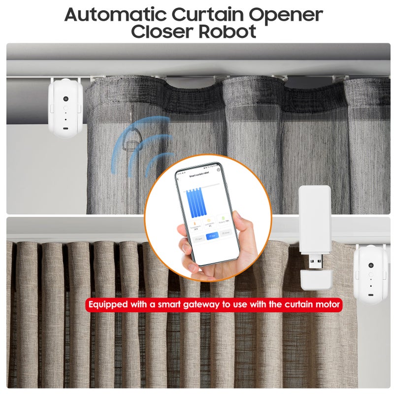 Wi-Fi Automatic Curtain Opener Closer Robot with USB Gateway Wireless Smart Curtain Motor Timer APP Control Voice Control Smart Home Automation Device for Curtain Rod - Image 2