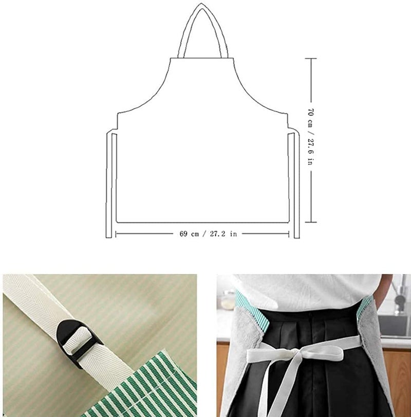 Kitchen Cooking Aprons for Women Adjustable Durable Stripe Chef Bib Apron with Pocket and 2 Side Coral Velvet Towels Stitched, for Home Kitchen, Grill, Cooking, Restaurant. (Pack-1 MULTI COLOR - Image 2