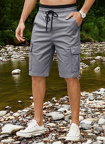 JMIERR Mens Casual Twill Cargo Shorts Cotton Drawstring Classic Cargo Chino Stretch Short with 6 Pockets for Men, US36(L), A Gray - Image 4