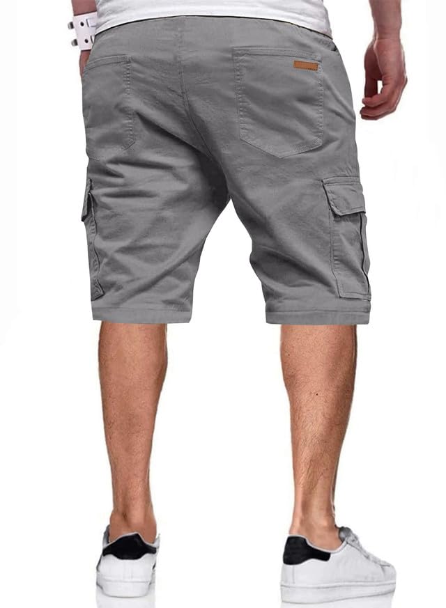JMIERR Mens Casual Twill Cargo Shorts Cotton Drawstring Classic Cargo Chino Stretch Short with 6 Pockets for Men, US36(L), A Gray - Image 2