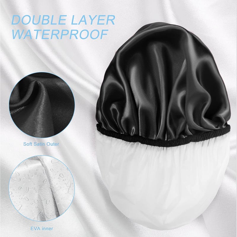 Aquior Shower Cap,4-Pack Large Shower Caps for Women Long Hair, Premium Soft Silky Satin Reusable Hair Cap For All Hair Lengths And Big Hairstyles - Image 5