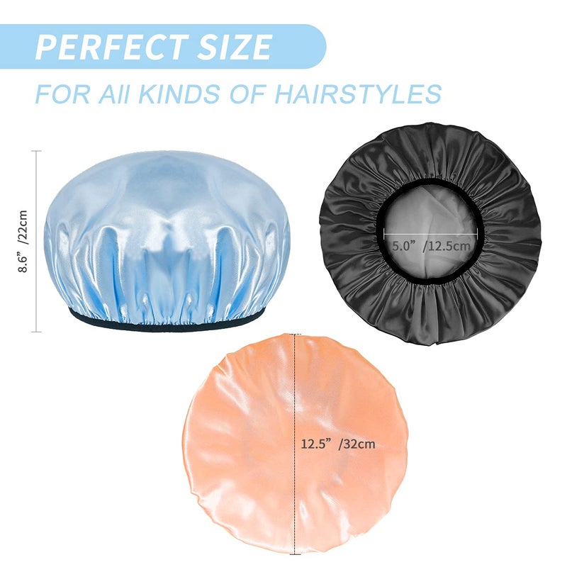 Aquior Shower Cap,4-Pack Large Shower Caps for Women Long Hair, Premium Soft Silky Satin Reusable Hair Cap For All Hair Lengths And Big Hairstyles - Image 2