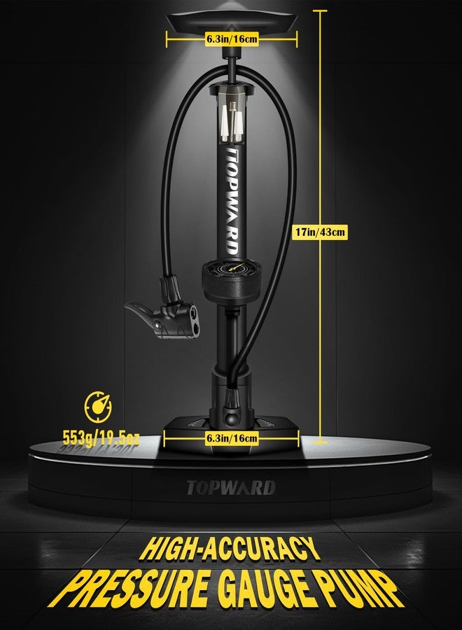 Topward Bike Tire Pump with Gauge, Air Pump Portable, Fits Presta & Schrader Valves, 160 PSI, Bicycle Pump for Road Bike, MTB, BMX, Sports Balls - Image 2