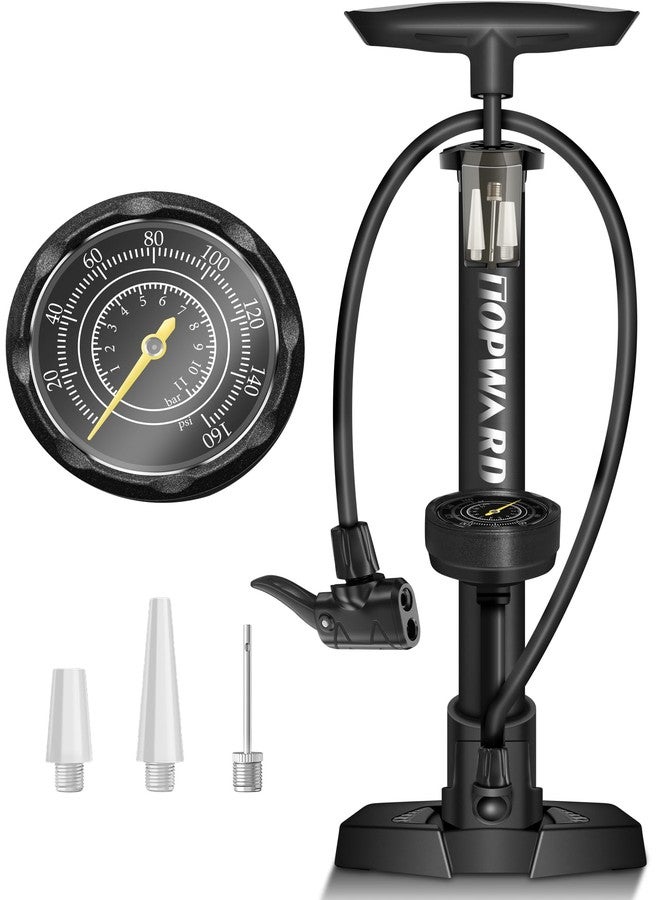 Topward Bike Tire Pump with Gauge, Air Pump Portable, Fits Presta & Schrader Valves, 160 PSI, Bicycle Pump for Road Bike, MTB, BMX, Sports Balls - Image 1