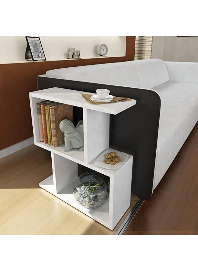 eBasket The white side table (60 x 20 x 45 cm) is a compact, space-saving side table made of engineered wood (MDF). Thanks to its compact design, it's ideal for placing in tight spaces next to a sofa or bed. - Image 5