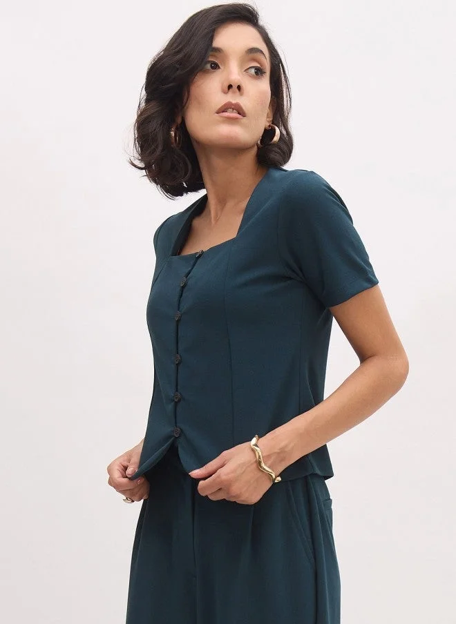 Green Square Neck Top for Women