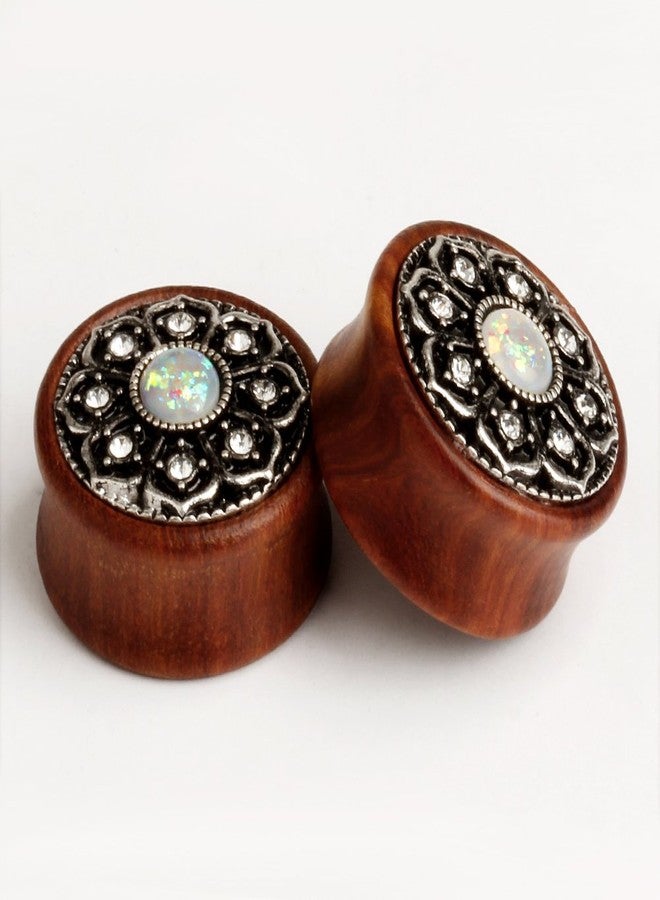 KUBOOZ(1 Pair Vintage Wood Opal Center Flower Ear Plugs Tunnels Gauges Stretcher Piercings - Image 5