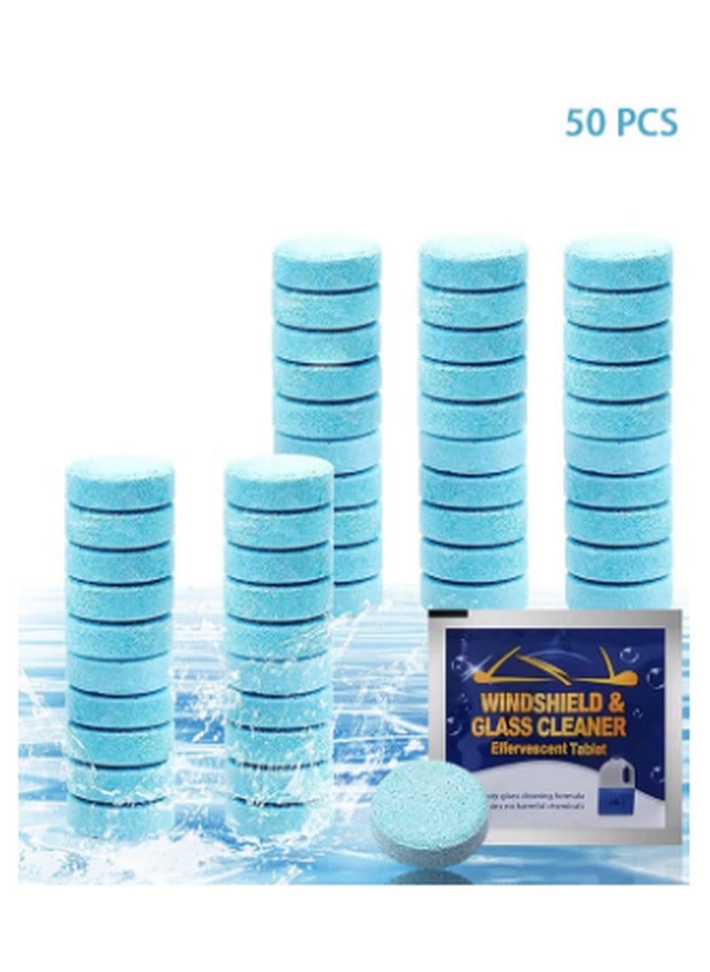 Kimaya 50 Pieces Car Windshield Glass Concentrated Washer Tablets Windshield Washer Fluid Solid Car Effervescent Tablets Glass Solid Wiper Cleaning Tablets for Car Kitchen Window  - Image 1