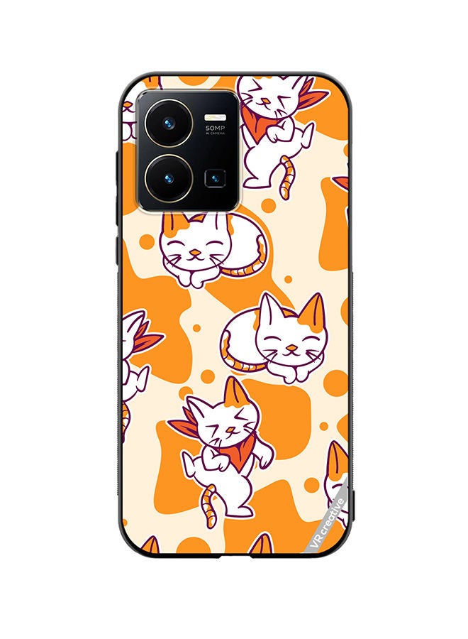Protective Case Cover For Vivo Y35 Chilling Cat Pattern Design Multicolour