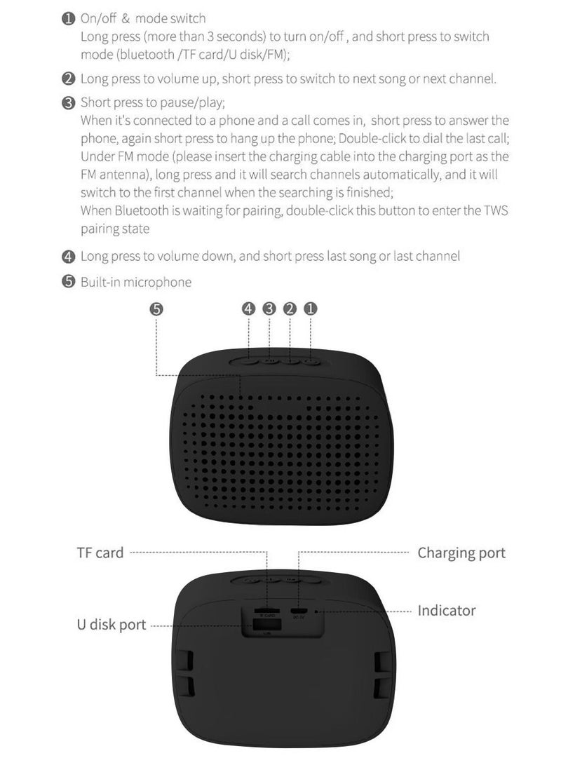Bluetooth Speaker Wireless Small Bluetooth Speaker,Portable Speakers For Home Outdoor Travel,Rechargeable Black